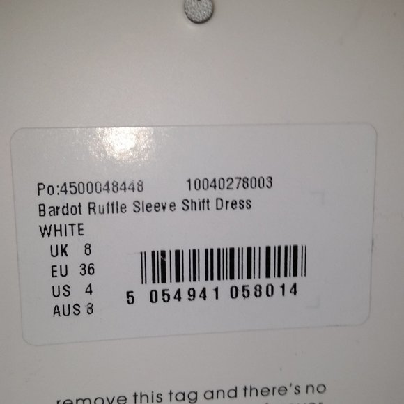 Misguided Bardot white ruffle sleeve shift dress NWT - Picture 5 of 7